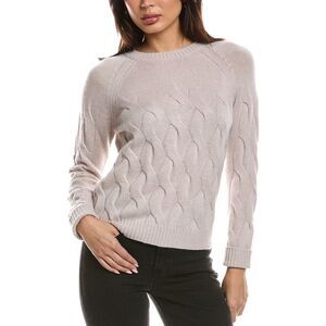 Forte Cashmere Womens  Wandering Cable Crewneck 100% Cashmere Sweater, Beige